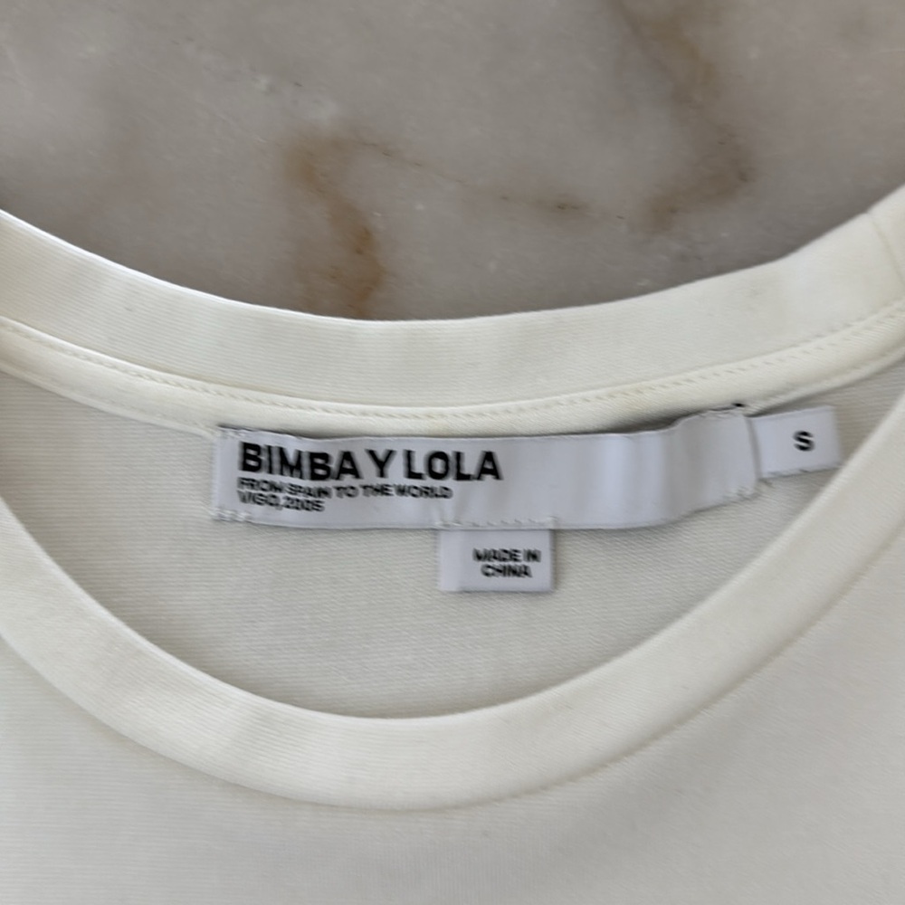 BIMBA Y LOLA Ivory Cream Short Sleeve T-Shirt Silicone Logo - Picture 5 of 10